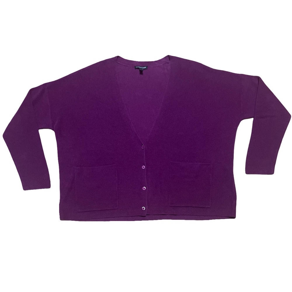 Eileen Fisher Deep Purple V-Neck Cardigan